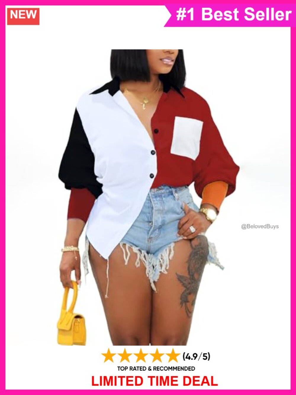 Women's Button Down Shirt Dress Cropped V-Neck Long Sleeve Casual Blouse